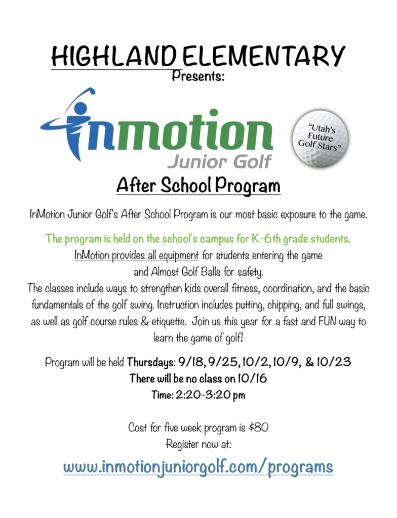 Golf Ball on flyer for InMotion Jr. Golf