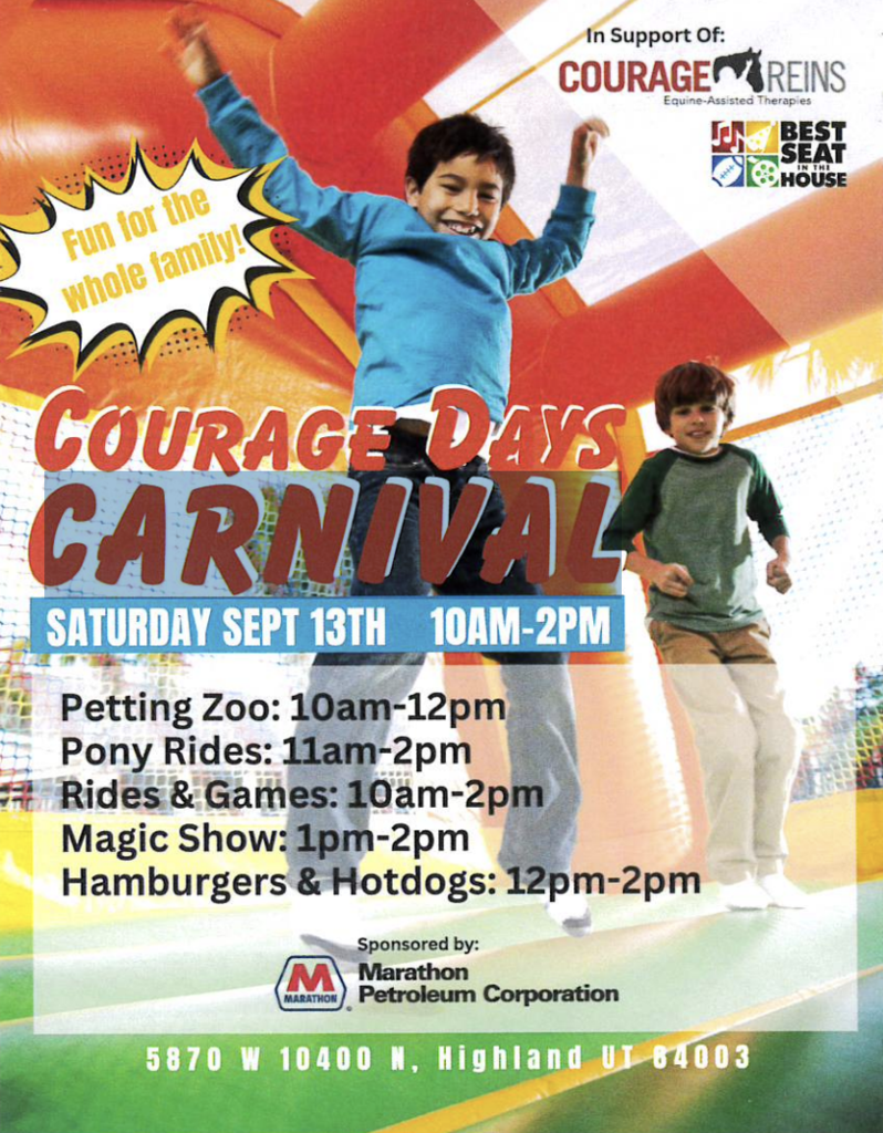 Children in a bounce house advertising Courage Days Carnival