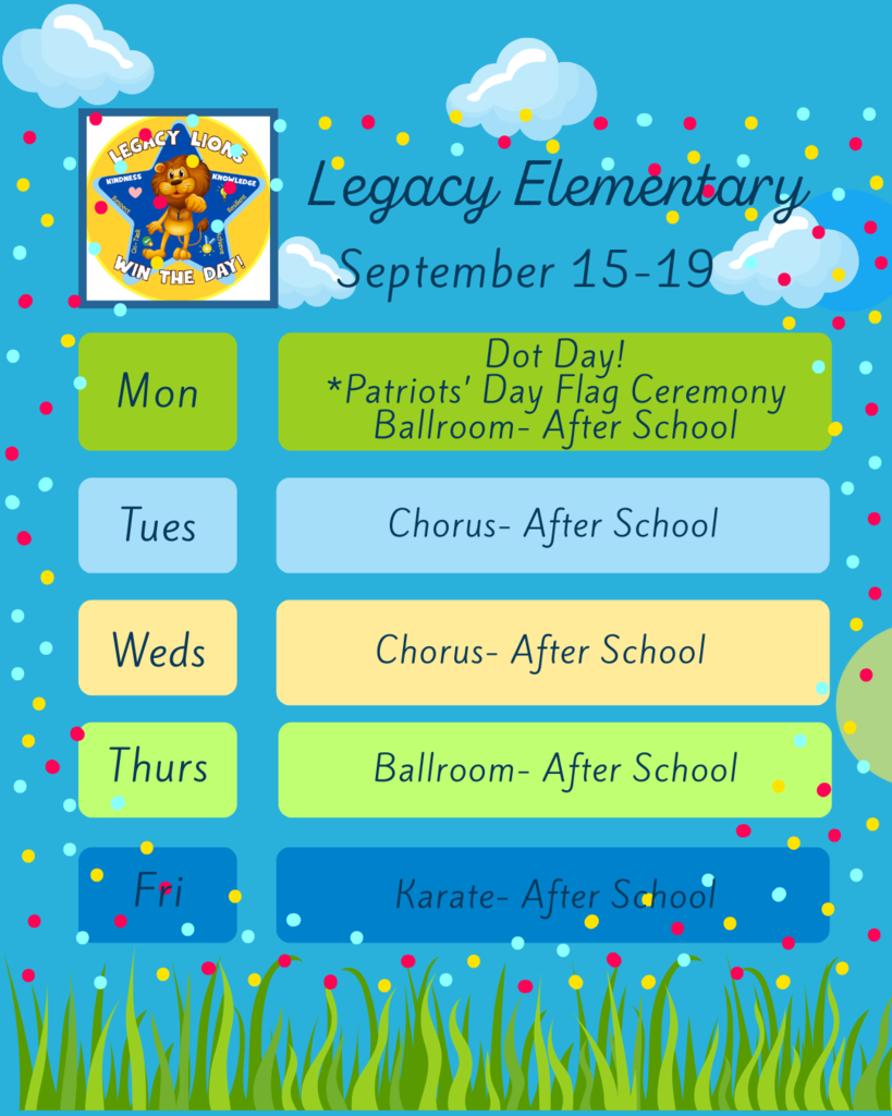 Legacy's Weekly Events: 9/15-9/19