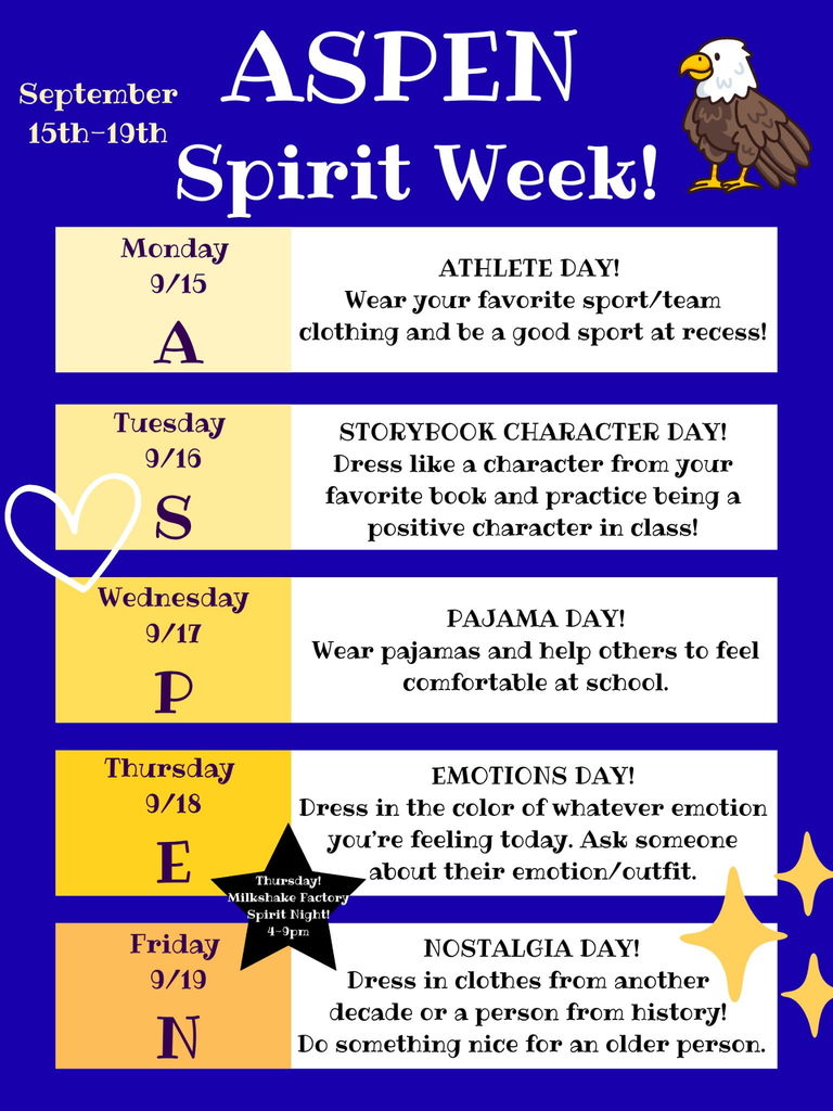 Dress up each day for Spirit Week!