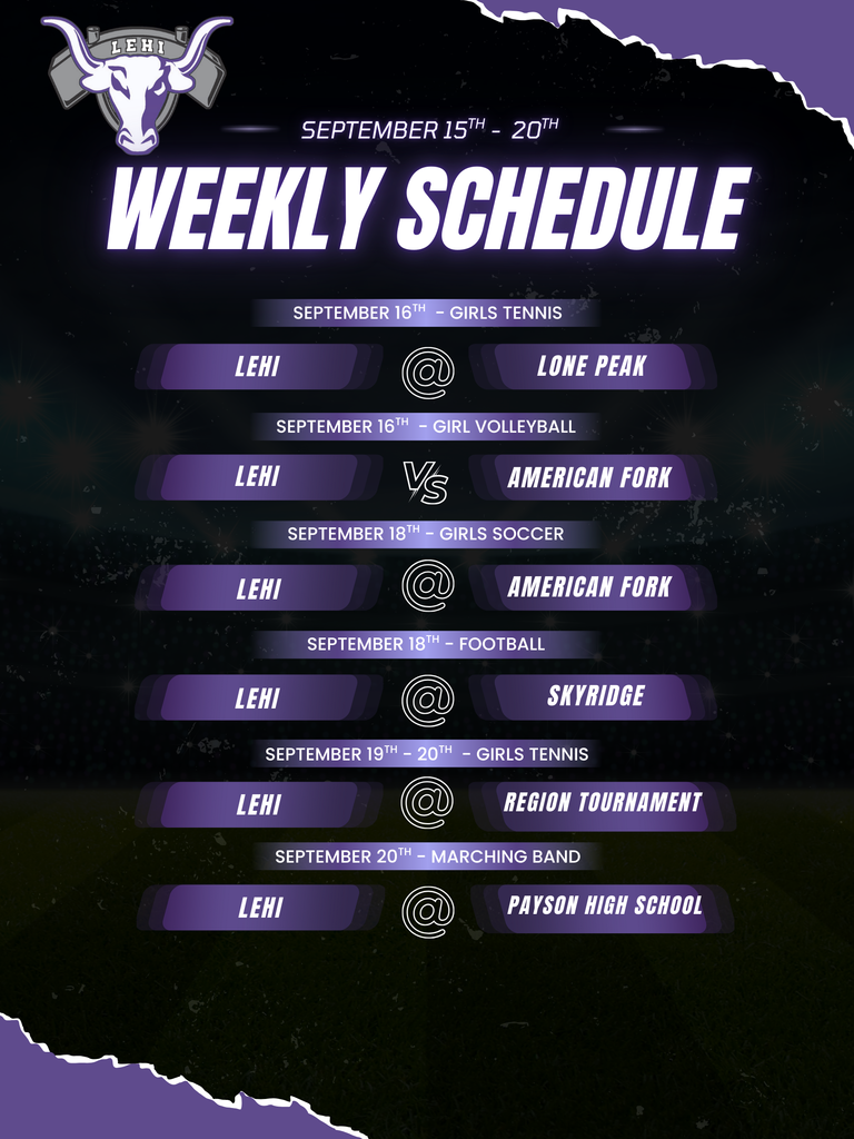 September 15th - 20th Weekly Schedule