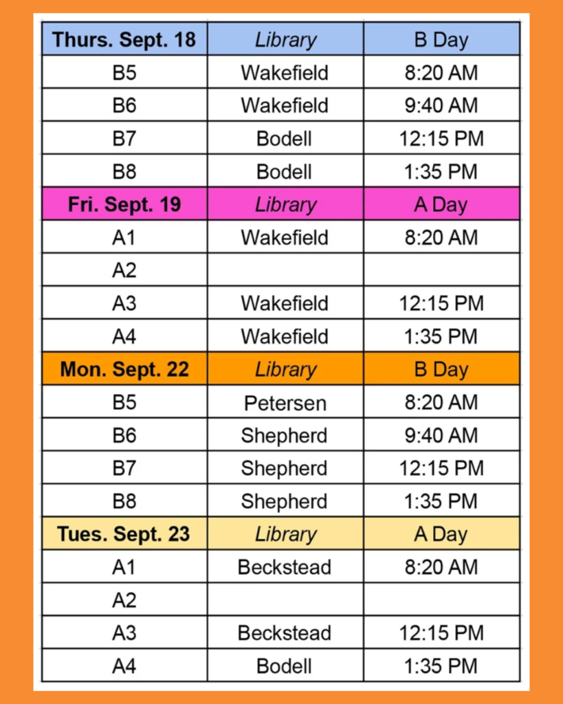 Class schedule for 7th Grade CCRs