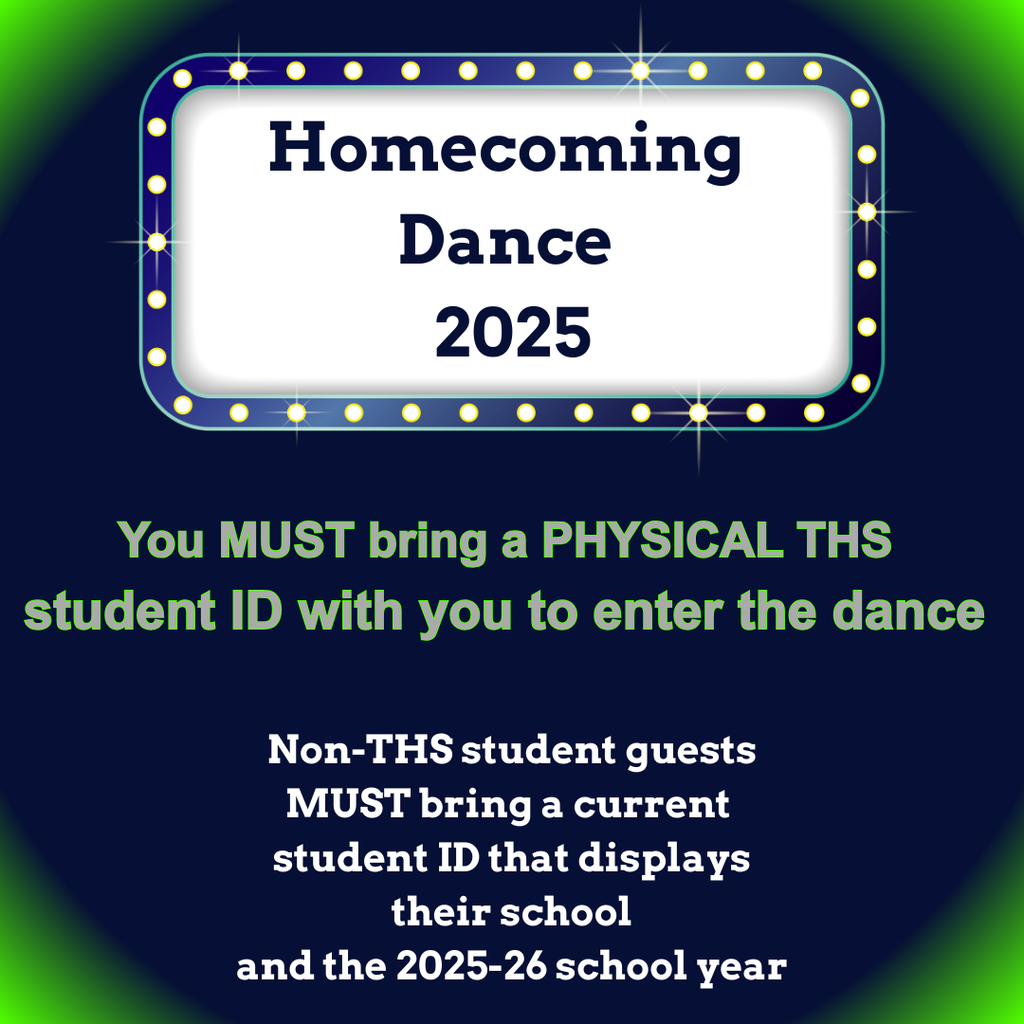 Homecoming dance informatin post reminding students to bring a physical ID, and any guests need to bring a current school ID that displays their school and the 2025-26 year.