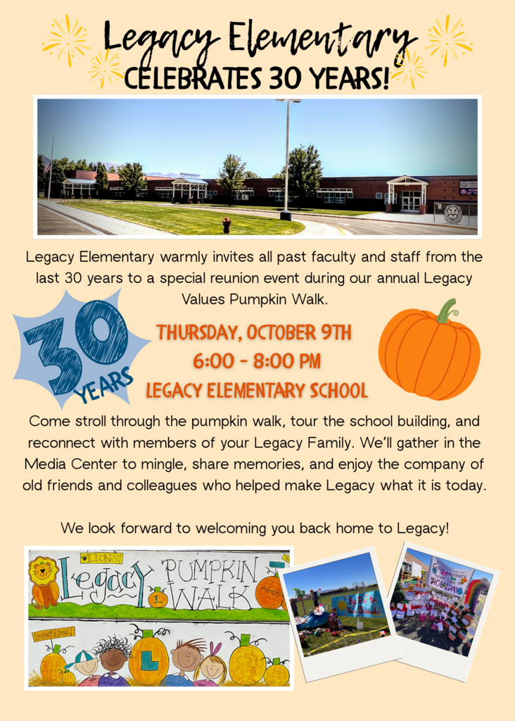 Legacy Faculty Alumni Celebration- Pumpkin Walk, Thursday, October 9th from 6-8 pm