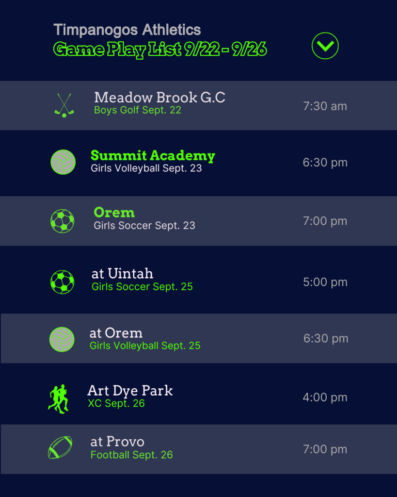 varsity game list for September 22-26