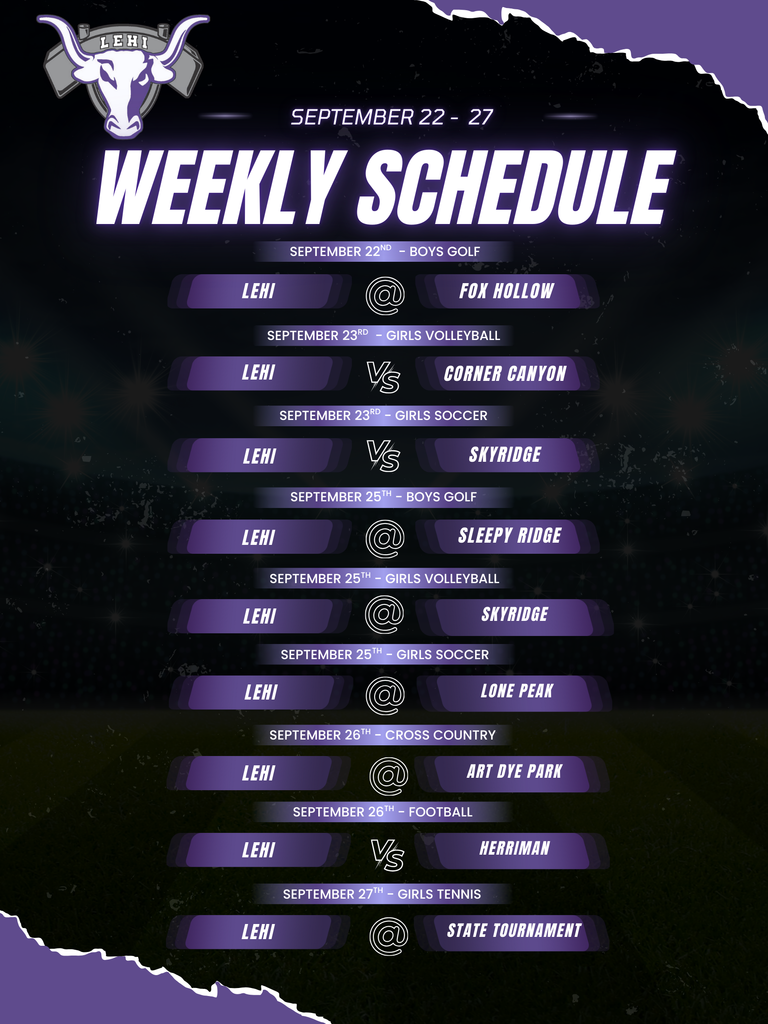 Weekly Schedule 22nd - 27th.