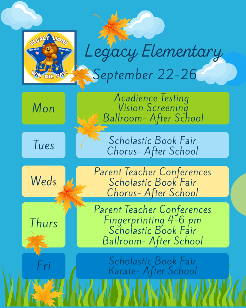 Legacy Weekly Events for September 22-26