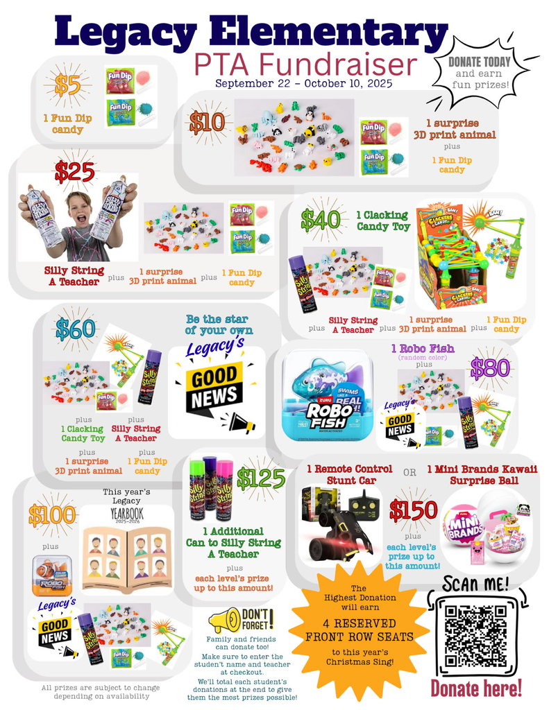 Legacy PTA Fundraiser, September 22-October 10