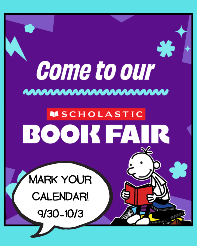 kid reading a book on a flyer for book fair 