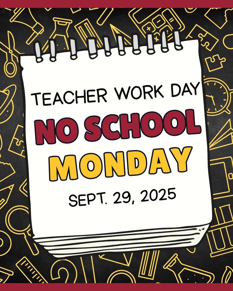 Black background with yellow school supplies. No School Monday