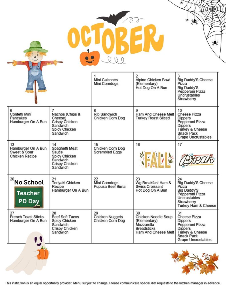 October lunch menu