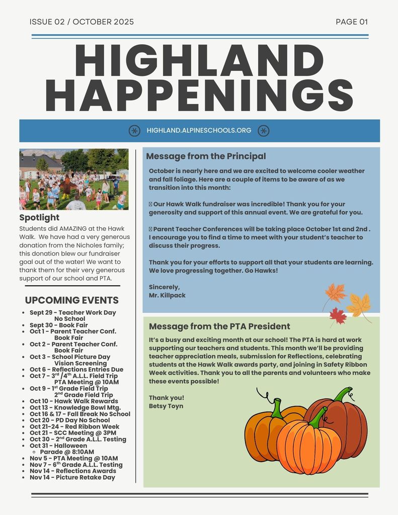 Highland Happenings Newsletter page 1