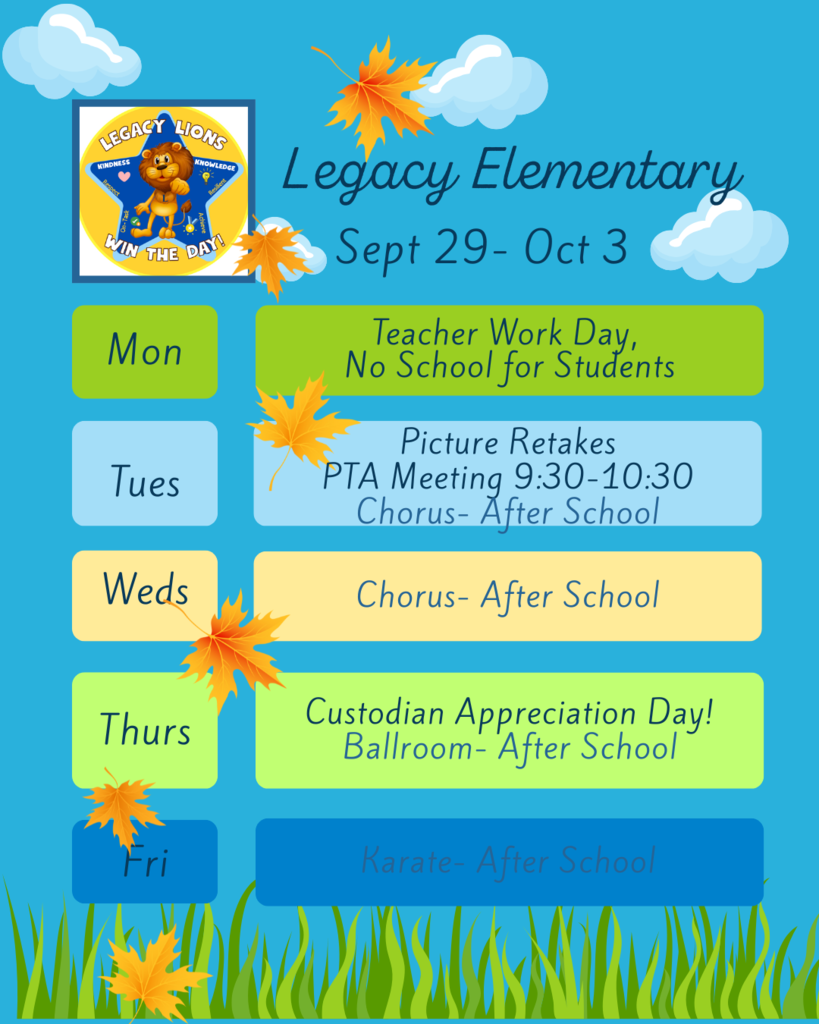 Legacy Weekly Events for Sept. 29-Oct. 3
