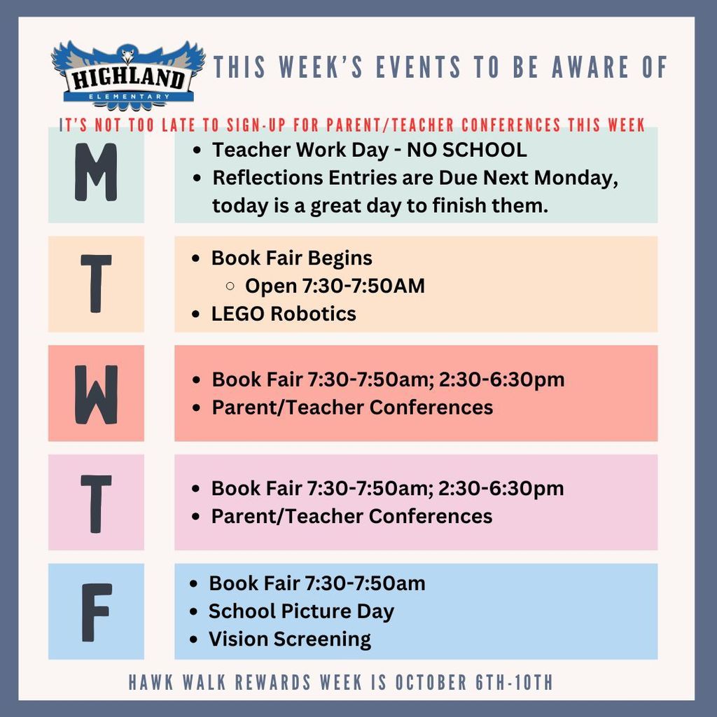Colorful calendar of daily events