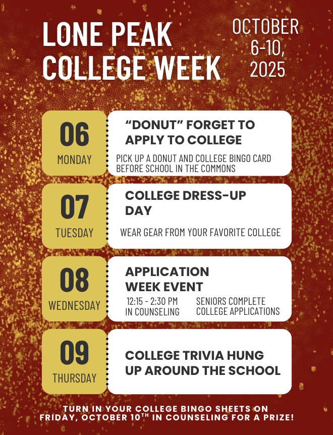 Oct 6-9 College Week graphic of daily events