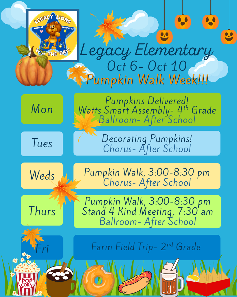 Legacy Weekly Events for October 6-10