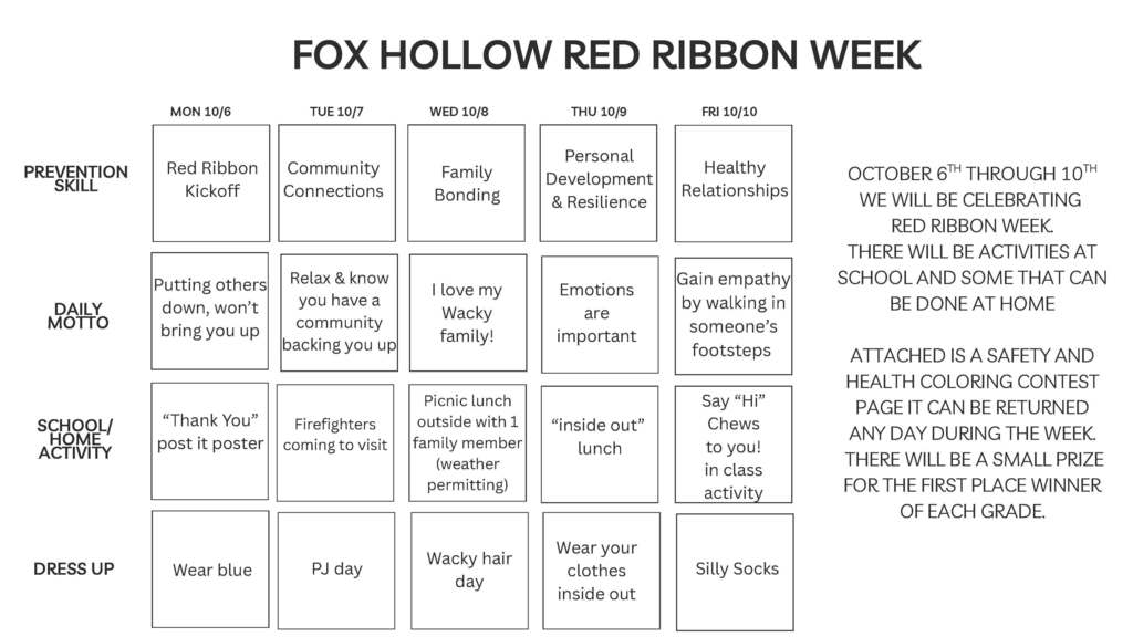 chart with information about Red Ribbon Week