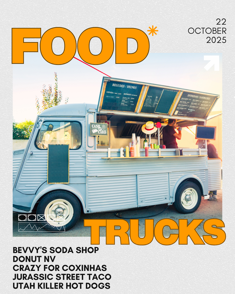 Food Trucks will include Bevvy's Soda Shop, Donut NV, Craxy for Coxinhas, Jurassic Street Taco, and Utah Killer Hot Dogs.