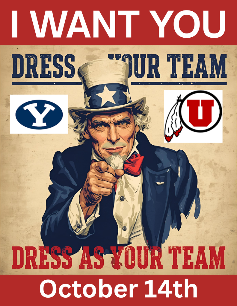 SPIRIT DAY: Dress in BYU or Utah colors October 14th!