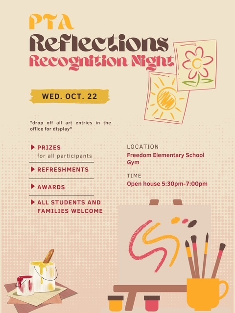 poster with art supplies explaining the PTA night of excellence