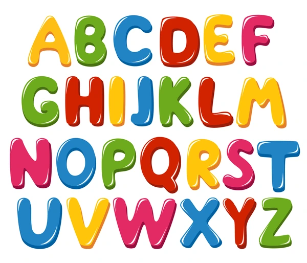 The alphabet in bubble letters 