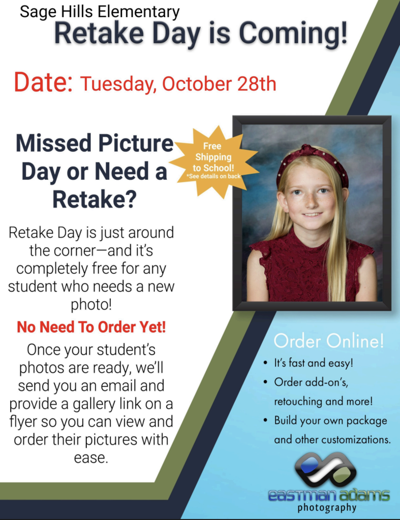Picture Retake Day is Tuesday, October 28th.