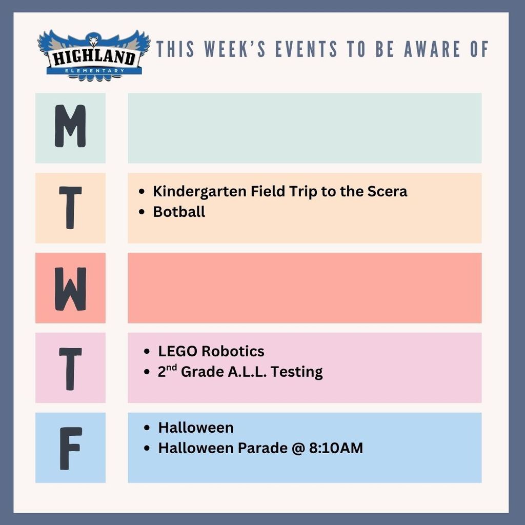 Colorful calendar of daily events