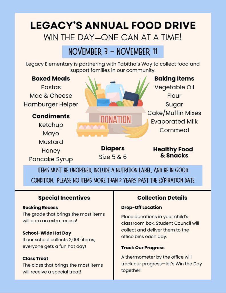 Legacy's Annual Food Drive: November 3-11