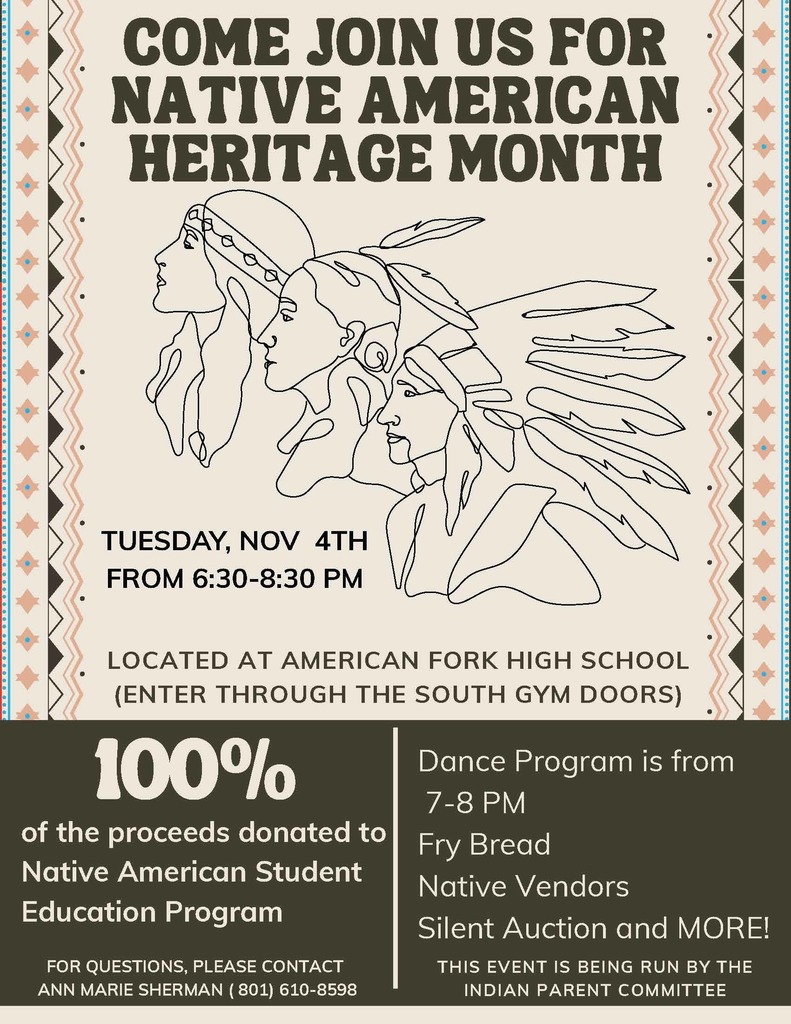 American Heritage Month flyer with details and native americans