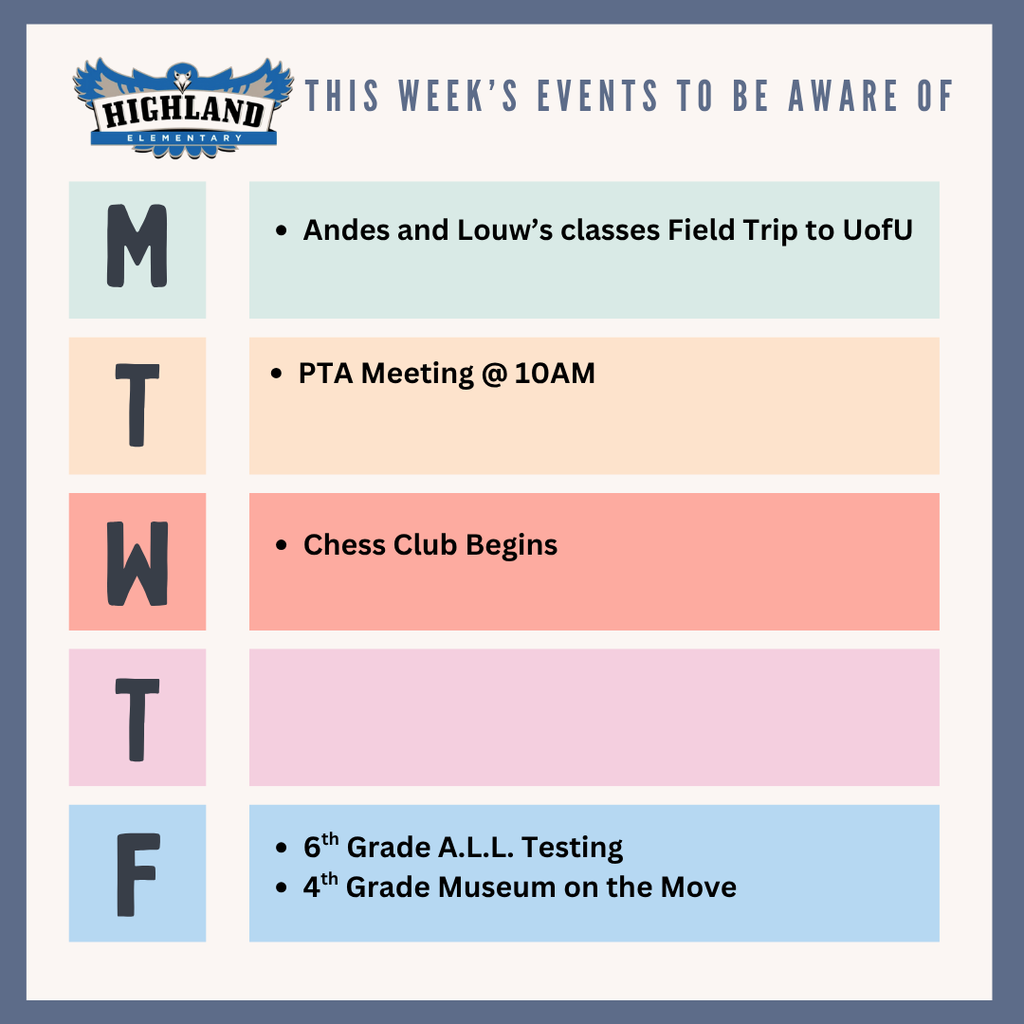 Colorful calendar of daily events