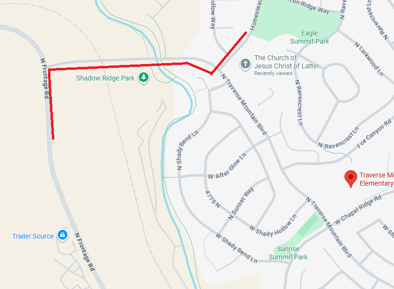 map of Eagle Summit Park and the route being requested by Lehi Fire Department