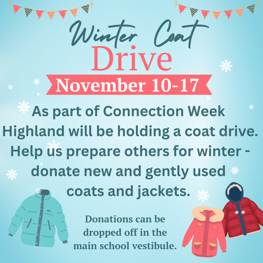 Light blue background, snowflakes and coats with info advertising the coat drive