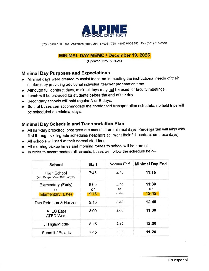 memo with information and time schedule in english