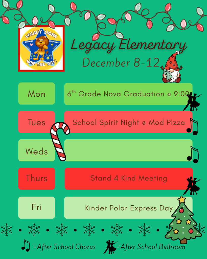 Legacy Weekly Events for the week of 12/8-12/12