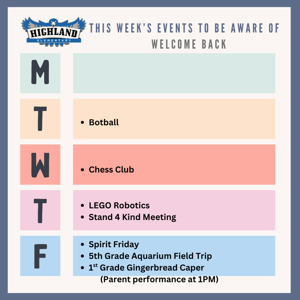 Colorful calendar of daily events