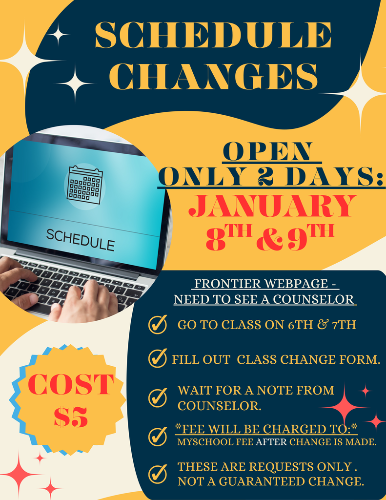 Schedule Changes flyer, with a picture of a laptop computer and hands typing 