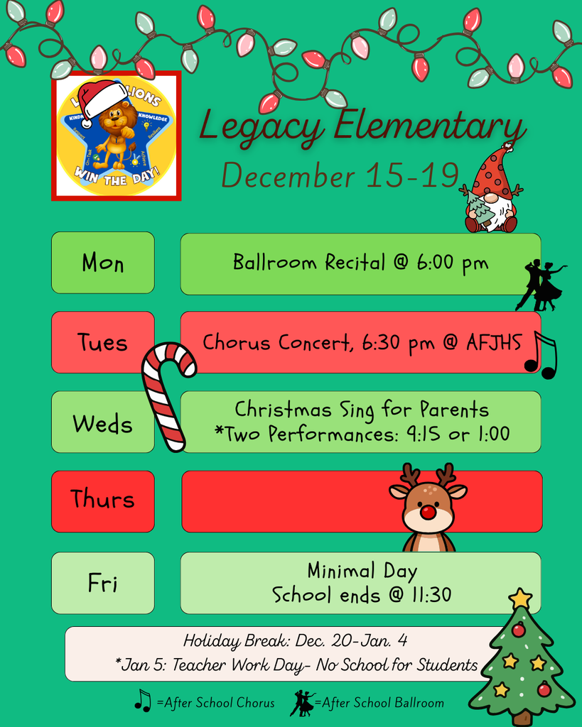 Legacy Weekly Events for the week of 12/15