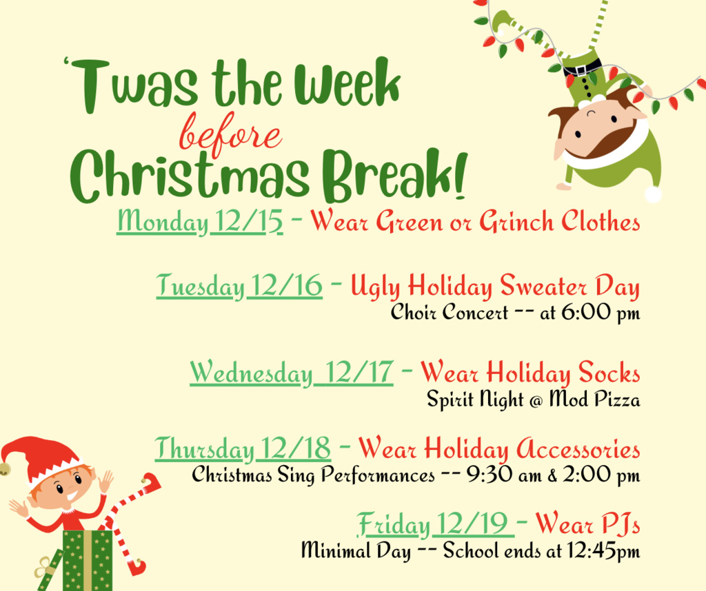 Itinerary of activities the week of 12/15-12/19