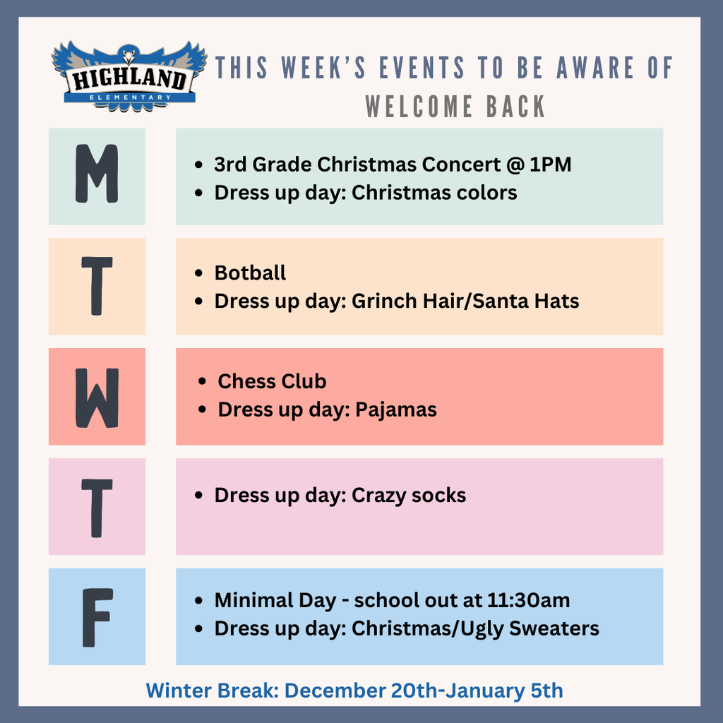 Colorful calendar of daily events