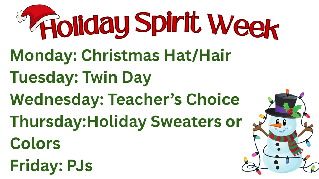 Holiday Spirit Week Schedule