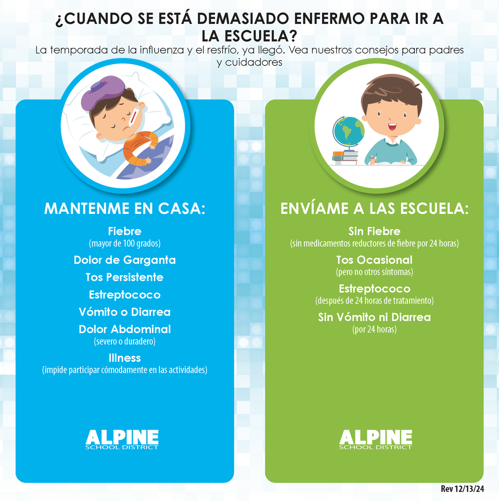 picture of child sick in bed, and picture of healthy child at school