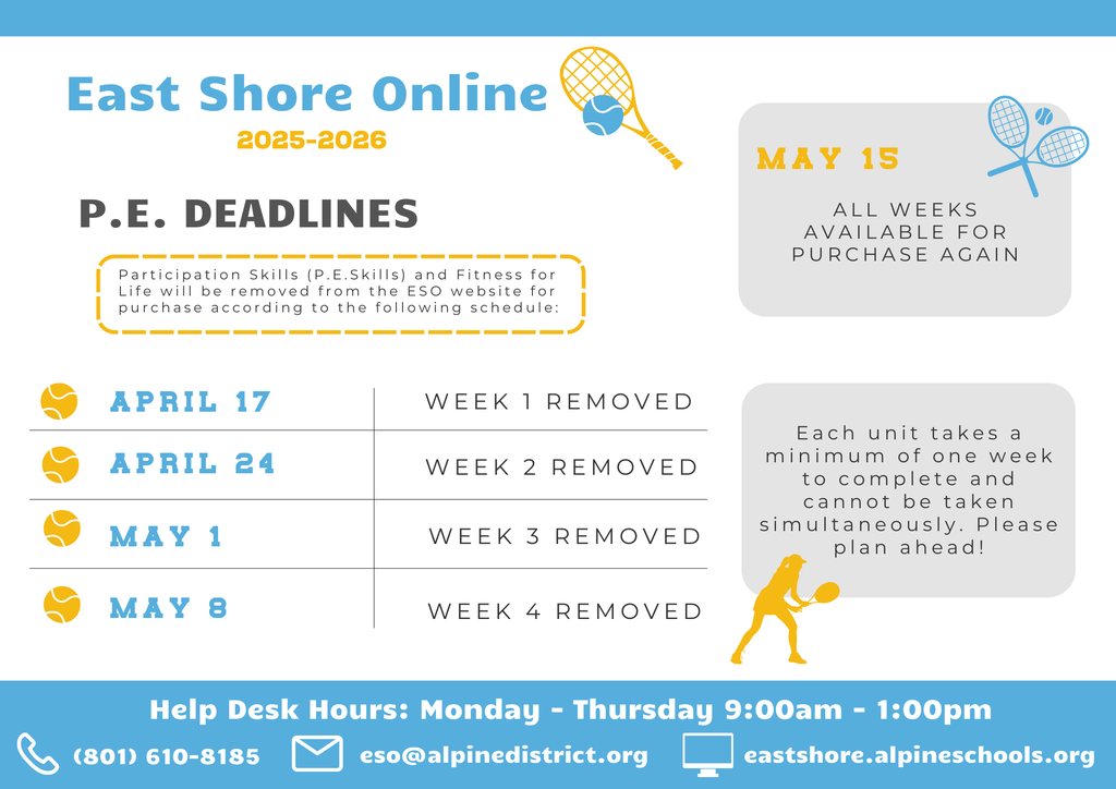 an image of the deadlines for east shore p.e. units for graduating seniors