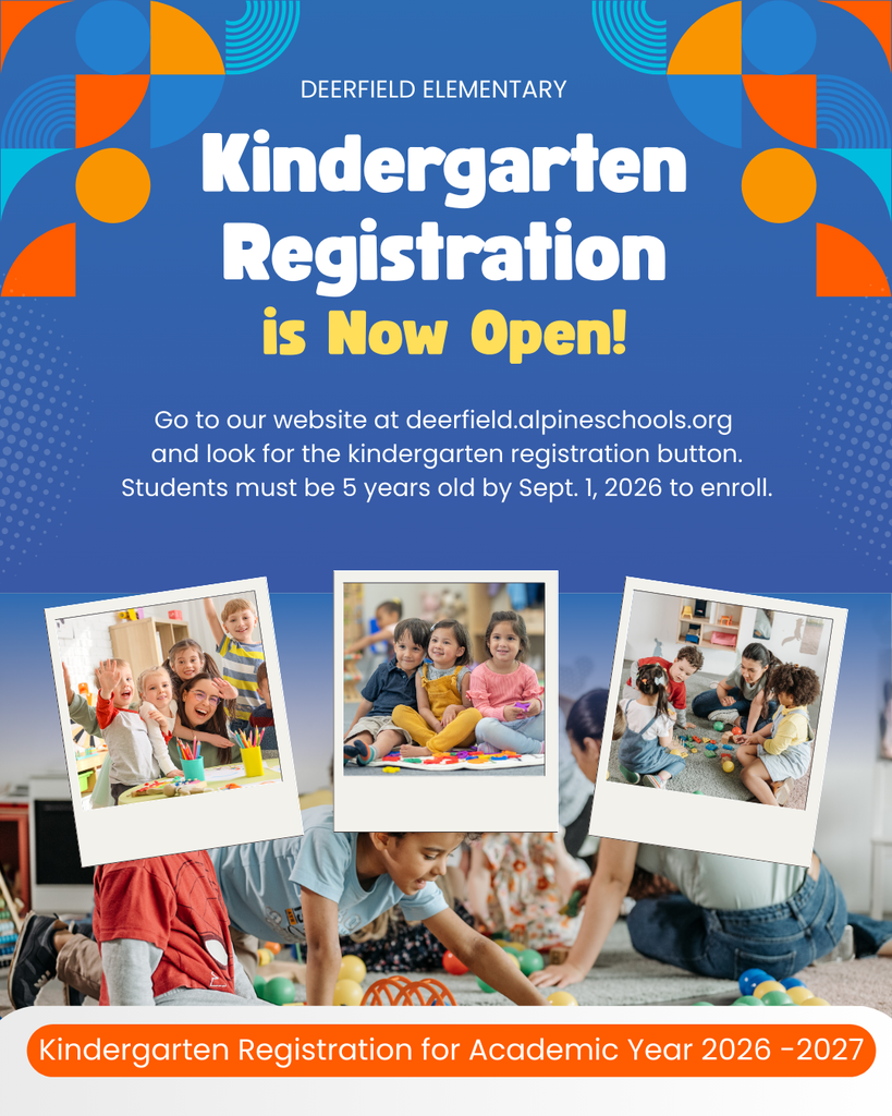 A few polaroid pictures of kindergarten students playing, with information about kindergarten registration. 