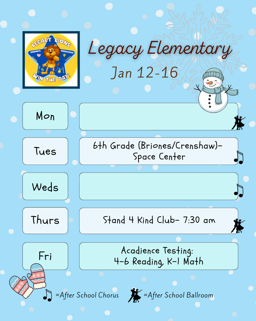Legacy Weekly Update for January 12-16