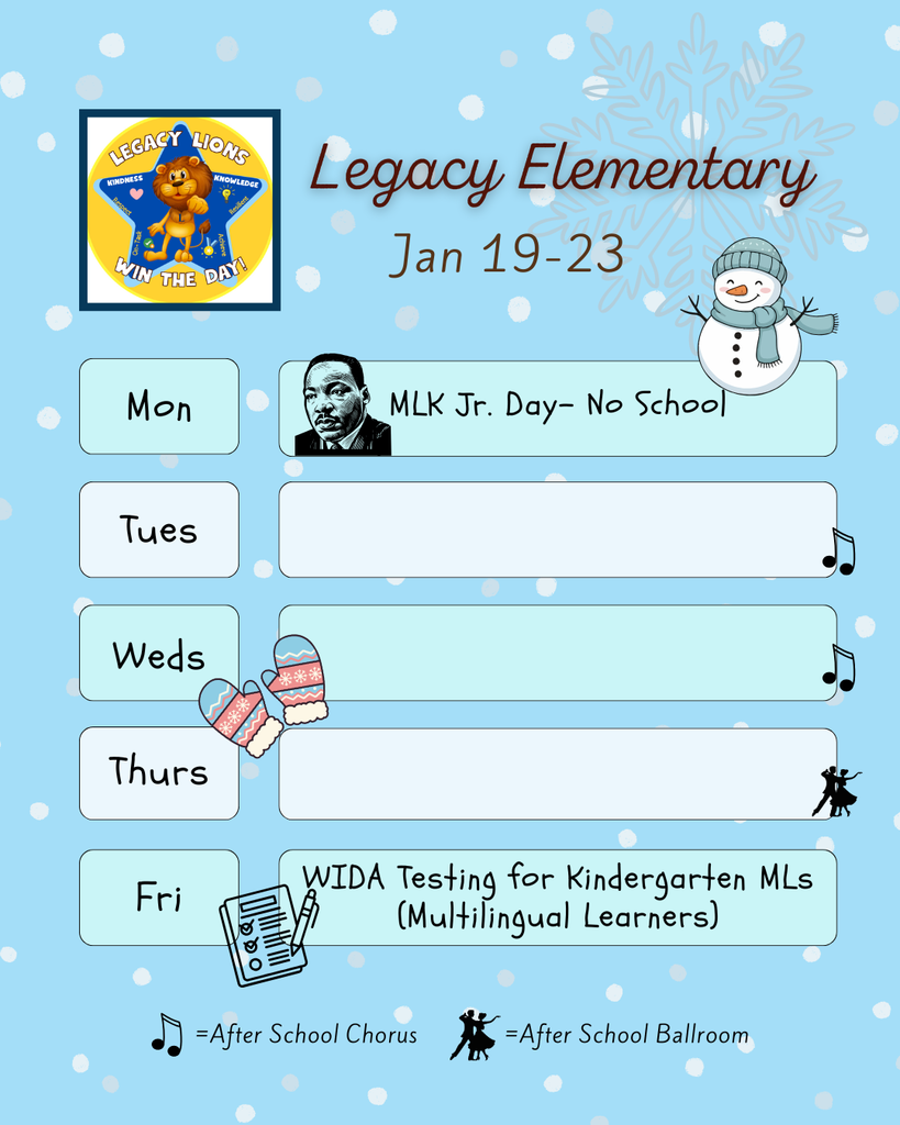 Legacy Weekly Events for 1/19/26-1/23/26