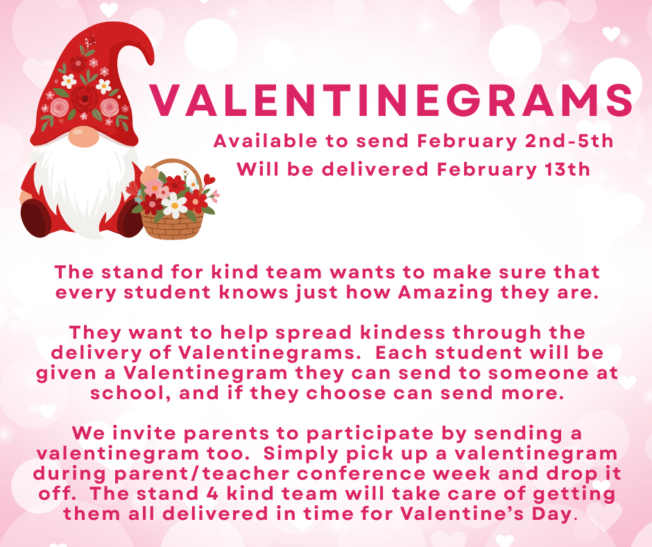 Pink background, Valentine gnome, info for valentinegrams