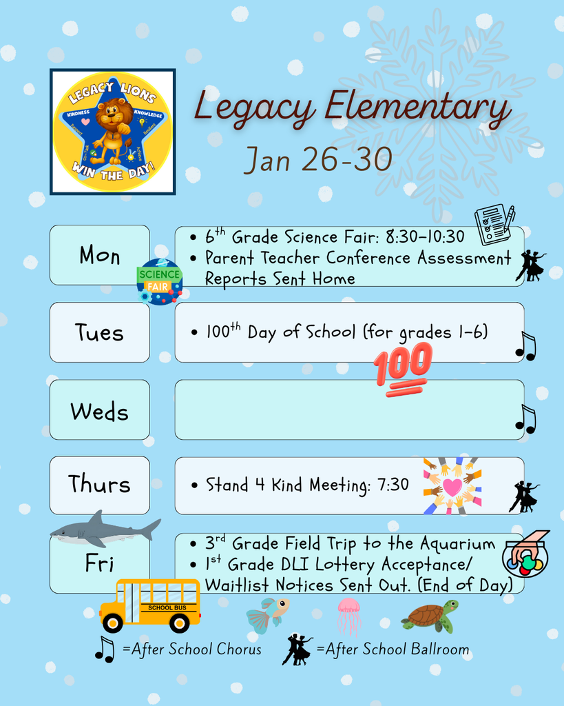 Legacy Weekly Events for Jan. 26-30
