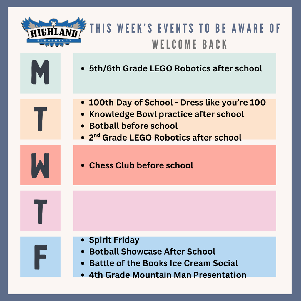 Colorful calendar of daily events