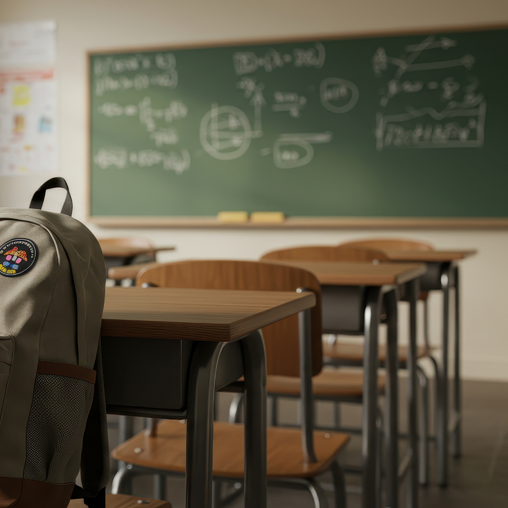 empty desks in a classroom