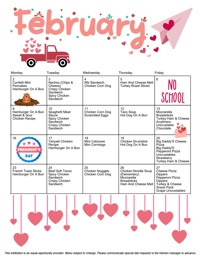February pictures and images and lunch meal items menu